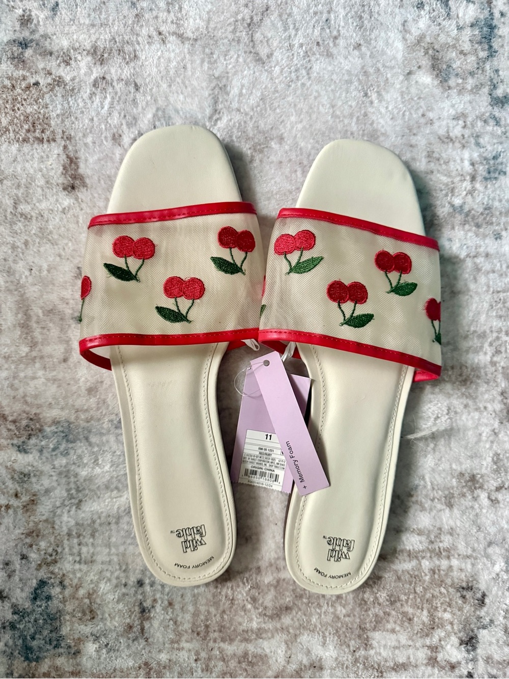 Embroidered Cherry wild fable Slide Sandals with Red trim NWT